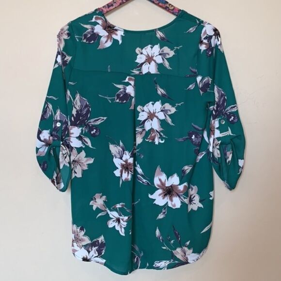 NEW West Kei Green floral blouse surplice 3/4 sleeve Sz S $65 - Picture 13 of 16